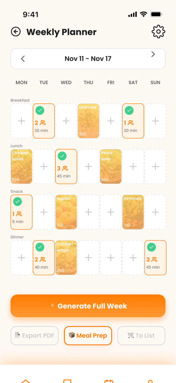Miala weekly planner calendar view